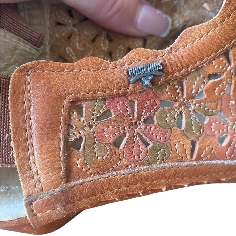 PIKOLINOS Romana Laser Cut Floral Leather Slingbacks I Size: 5.5-6